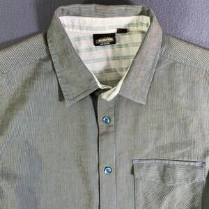 KAVU Shirt Mens Medium Blue Brown Stripe Textured Button Klear Above Visibility